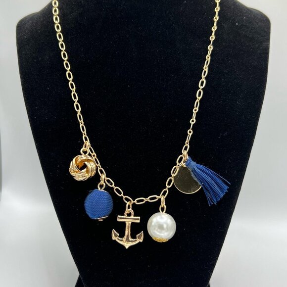 CROWN AND IVY Nautical Charming Necklace Blue and Gold - Picture 1 of 2
